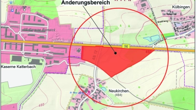 Auf der Karte ist markiert, wo das neue Gewerbegebiet entstehen soll. (Karte: Bayerische Vermessungsverwaltung)