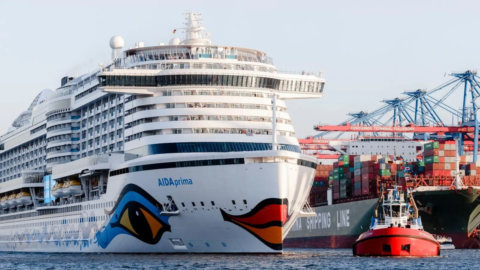 Das Kreuzfahrtschiff „Aida Prima“ fährt in Hamburg in den Hafen. Aida Cruises hat geplante Reisen durch das Rote Meer abgesagt und alternative Routen aufgelegt. (Foto: Markus Scholz/dpa)