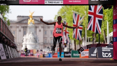 Sabastian Sawe lief überraschend einen Marathon-Weltrekord in London. (Foto: John Walton/PA Wire/dpa)