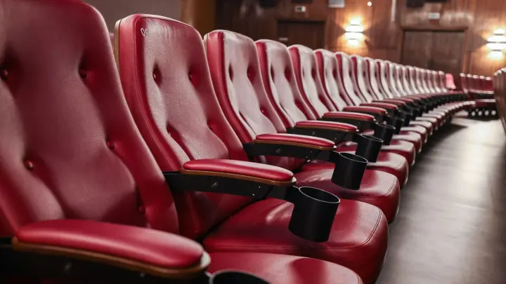 Rote Sessel stehen in einem Kinosaal. (Foto: Oliver Berg/dpa/Symbolbild)