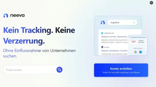 Die US-Suchmaschine Neeva startet auch in Deutschland mit einer kostenlosen Version ohne Werbung und Tracking. (Foto: neeva.com/dpa-infocom/Screenshot)