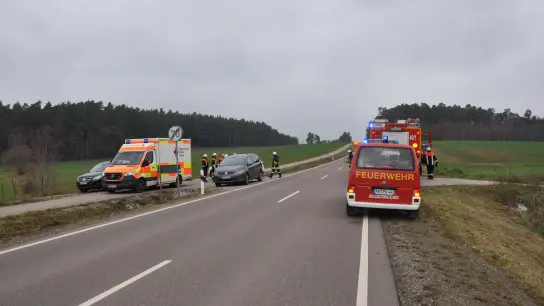 An der Staatsstraße 2248 zwischen Limbach und Leibelbach postierten sich Feuerwehr und Rotes Kreuz wegen eines vermeintlichen Waldbrandes - doch es erwies sich als falscher Alarm.  (Foto: Wolfgang Grebenhof)