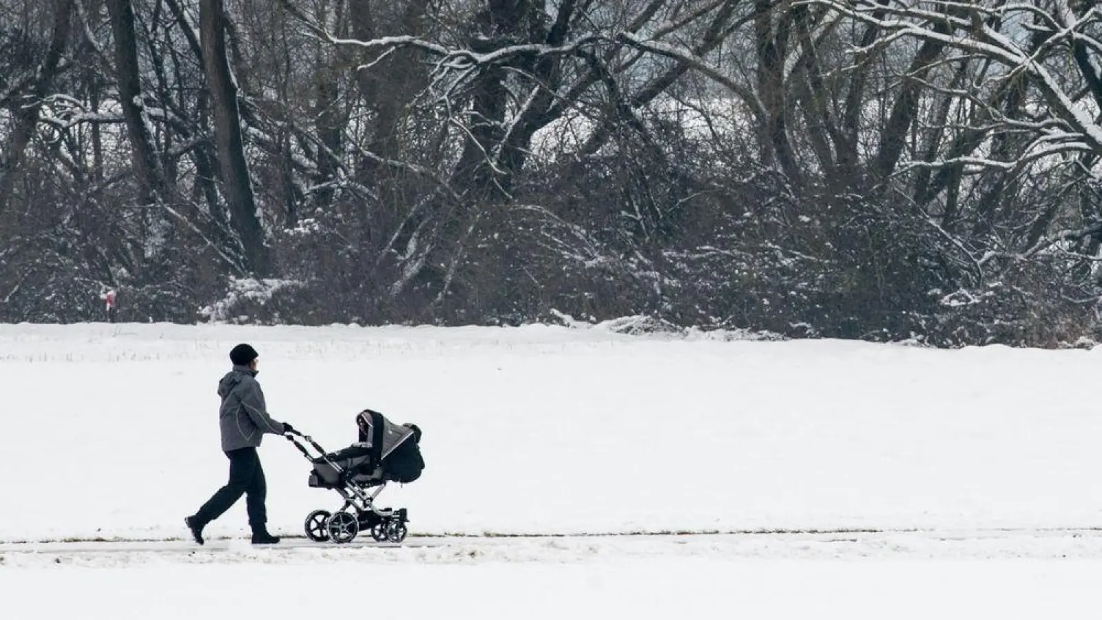 Babys verlieren schneller Wärme als Erwachsene. Beim Winterspaziergang sollten Eltern für die Kleinen einen Zwiebellook aus mehreren dünnen Lagen, die nicht zu eng am Körper anliegen, wählen. (Foto: Armin Weigel/dpa/dpa-tmn)