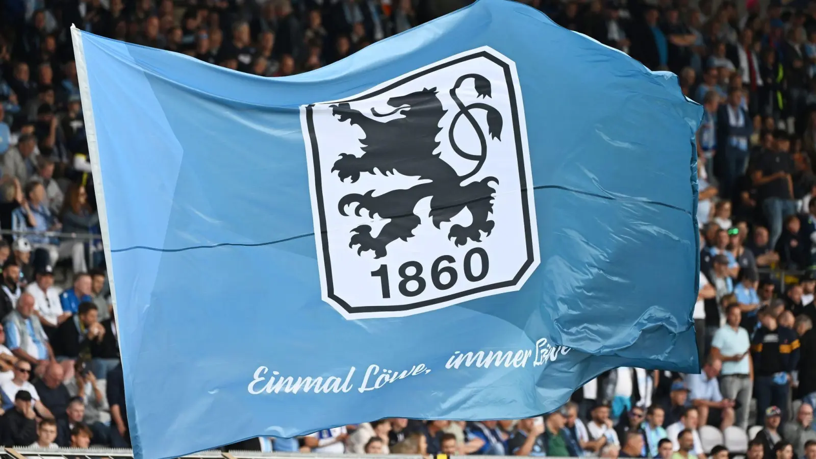 Eine große 1860 München Fahne wird vor Spielbeginn geschwenkt. (Foto: Angelika Warmuth/dpa)