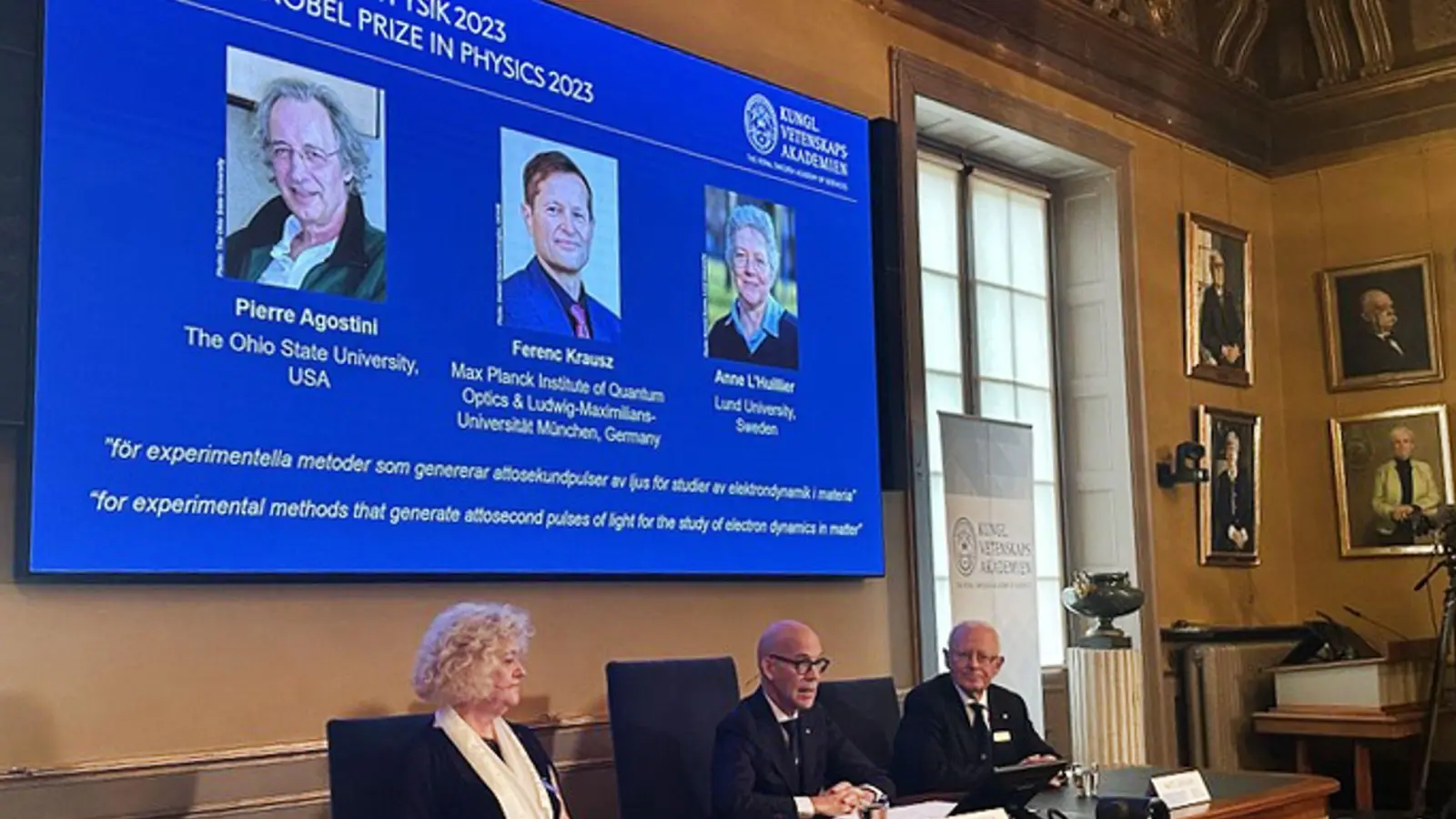 Der Nobelpreis für Physik geht an Pierre Agostini, Ferenc Krausz und Anne L&#39;Huillier. (Foto: Steffen Trumpf/dpa)