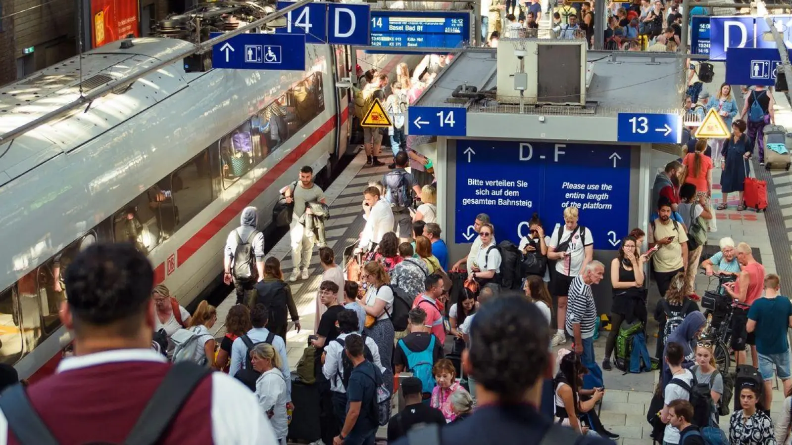 An Bahnsteigen für den Fernverkehr des Hamburger Hauptbahnhofs stehen zahlreiche Fahrgäste. Die Menschen in Deutschland fahren nach einer Statistik wieder mehr Zug. (Foto: Gregor Fischer/dpa)