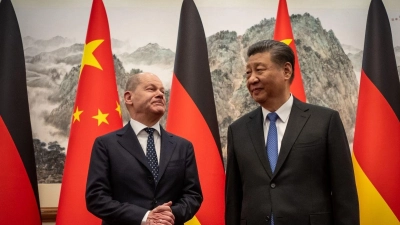 Chinas Staatspräsident Xi Jinping empfängt Bundeskanzler Olaf Scholz in Peking. (Foto: Michael Kappeler/dpa)