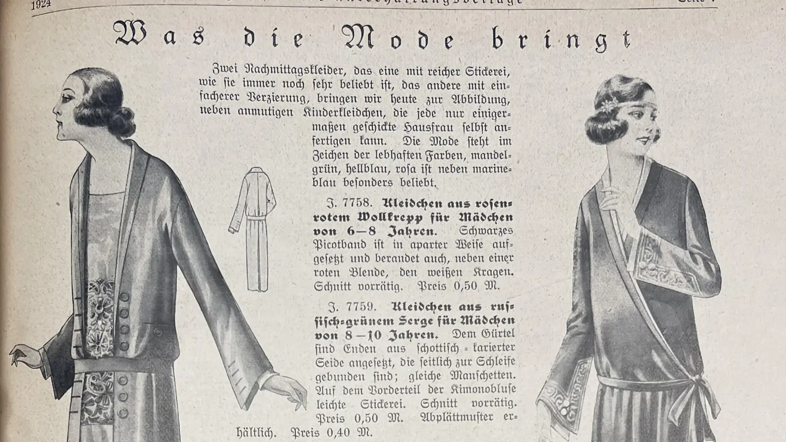 Was die modebewusste Ansbacherin im Frühjahr 1924 trägt, zeigt die „Illustrierte Unterhaltungsbeilage“. (Foto: Lara Hausleitner)