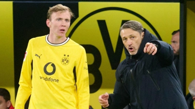 Darf als Belohnung für seinen Siegtreffer gegen Eintracht Frankfurt zur Darts-EM in die Westfalenhallen: Maximilian Beier.  (Foto: Bernd Thissen/dpa)