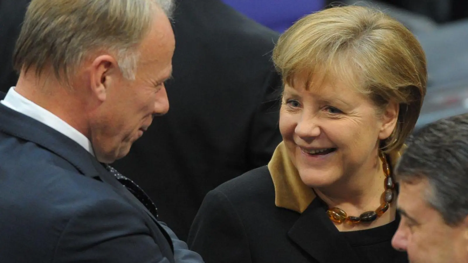 Merkel und Trittin (l) kennen sich aus vielen Jahren parlamentarischer Arbeit. (Foto: Sören Stache/dpa)
