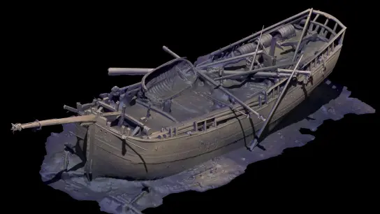 Die Computersimulation zeigt ein Schiffswrack in der Ostsee. (Foto: ---/JD-Contractor A/S./dpa)
