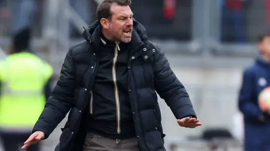 Der Nürnberger Trainer Markus Weinzierl gestikuliert am Spielfelrand. (Foto: Daniel Karmann/dpa)