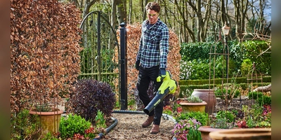 Vor allem das Laub macht im Herbst viel Arbeit. Ein Akku-Laubbläser schafft es schneller weg und entfernt Blätter auch leichter von Kieswegen und Co. (Foto: DJD/Ryobi)