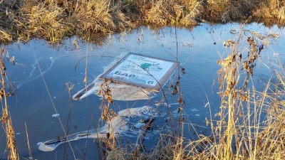 In Ansbach klagen BAP und die Grünen darüber, dass ihre Plakate zerstört wurden. Teilweise schwimmen sie in Gewässern, wie hier im Onoldsbach.  (Foto: Bernhard Schmid )