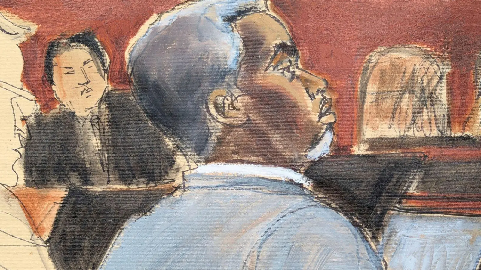 So sieht eine Gerichtszeichnung den angeklagten Sean „Diddy“ Combs. (Archivbild) (Foto: Elizabeth Williams/AP/dpa)