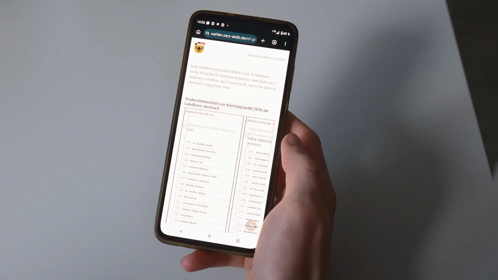 Das Landratsamt Ansbach stellt auf seiner Internetseite einen digitalen Stimmzettel zum Üben bereit. (Foto: Irmeli Pohl)