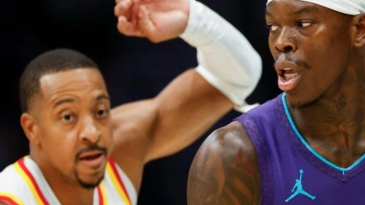 Dennis Schröder (r.) tat sich gegen sein Ex-Team aus Atlanta schwer. (Foto: Nell Redmond/AP/dpa)
