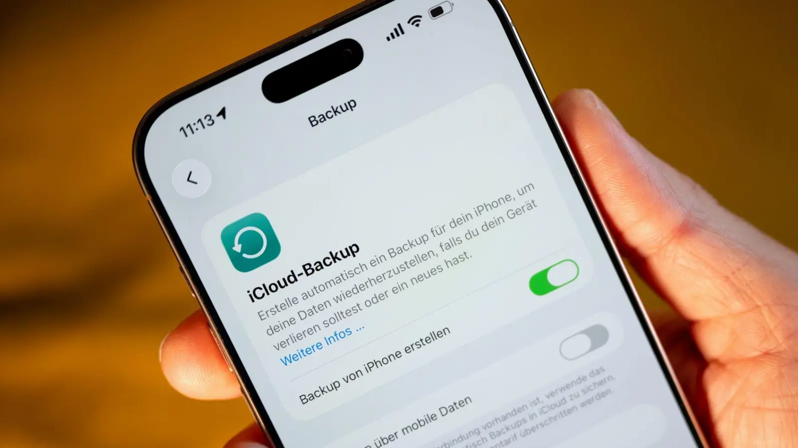 Auf der sicheren Seite: Auf diesem iPhone ist das iCloud-Backup aktiviert. (Foto: Nico Tapia/dpa-tmn)