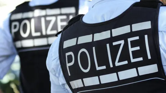 In Polizei-Westen gekleidete Polizisten. (Foto: Silas Stein/dpa/Symbolbild)