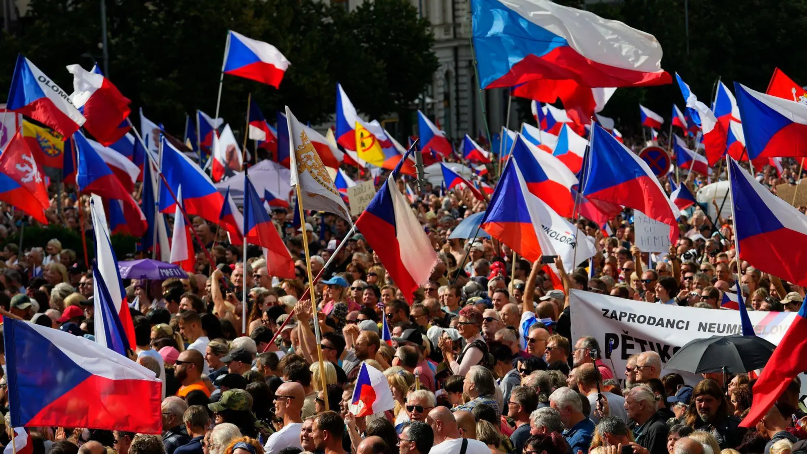 Tausende Demonstranten versammelten sich am Samstag auf dem Wenzelsplatz in Prag. (Foto: Petr David Josek/AP/dpa)