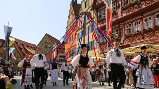 Der Trachtenumzug vor der Kulisse der Dinkelsbühler Altstadt zeigte die Vielfalt der siebenbürgischen Trachten. (Foto: Martina Haas)