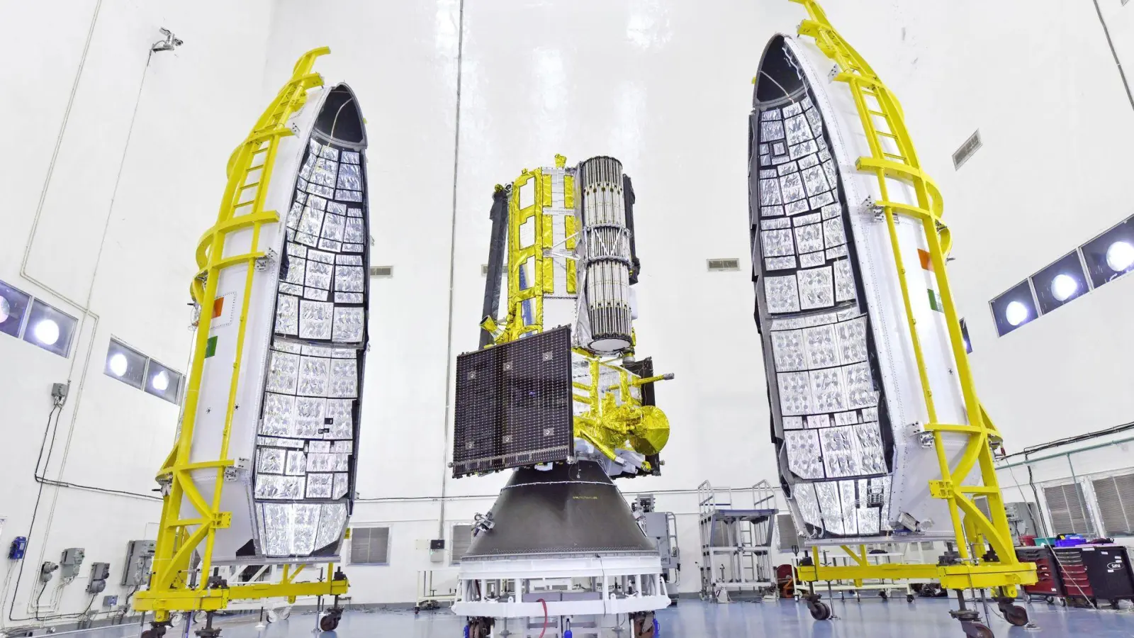 Der NISAR-Satellit im indischen Weltraumbahnhof Satish Dhawan Space Center. (Foto Archiv) (Foto: Uncredited/Indian Space Research Organization/NASA/AP/dpa)