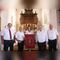 Die fünf Geehrten des Posaunenchors Herrnberchtheim: Wilhelm Bullmer, Roland Hegwein, Christine Markert, Hans Wolf, Georg Hegwein (von links). (Foto: Rainer Fritsch)