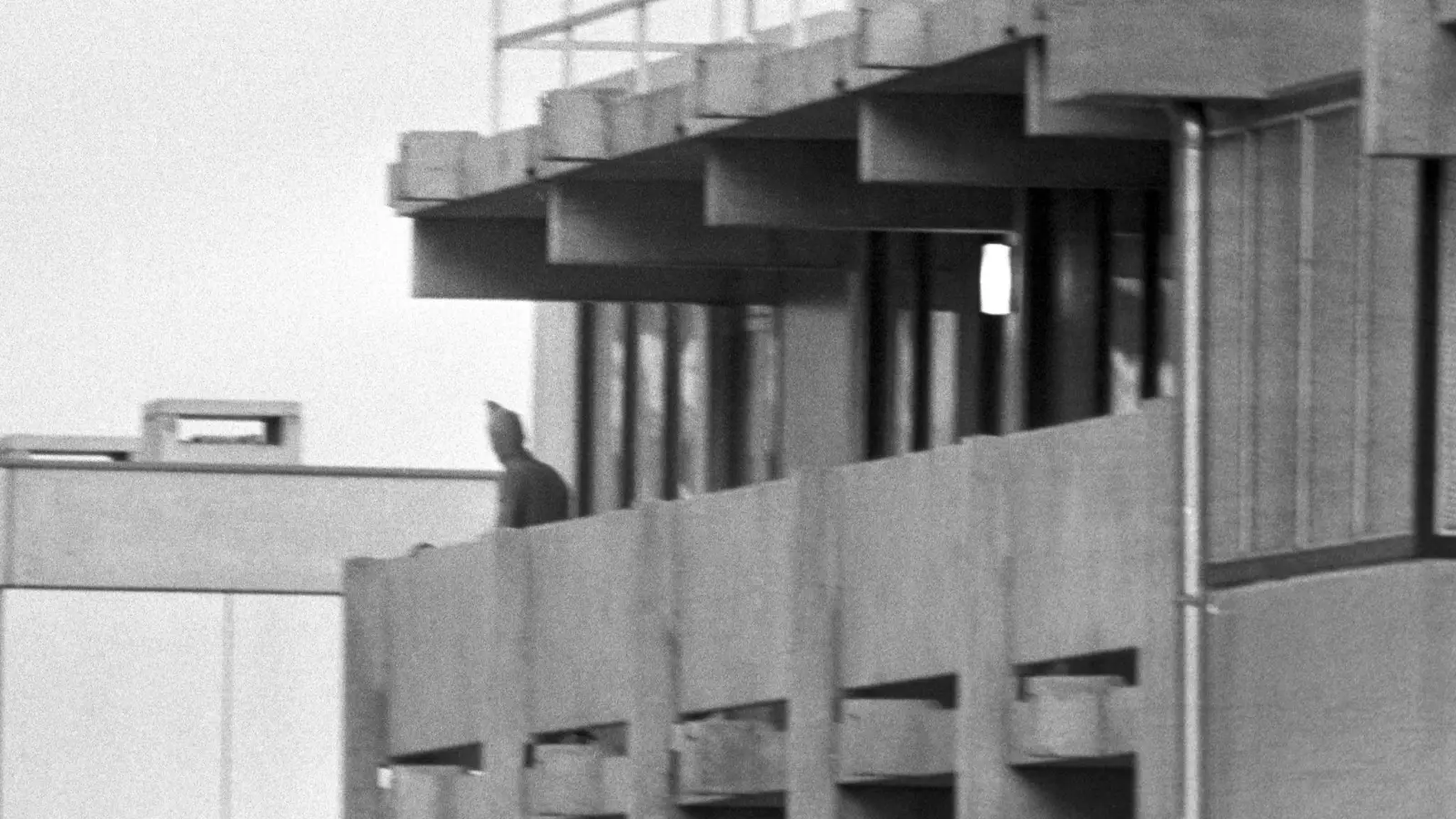 Ein Terrorist zeigt sich am 05.09.1972 auf dem Balkon im Olympischen Dorf der Münchner Sommerspiele. (Foto: picture alliance / dpa/dpa/Archivbild)