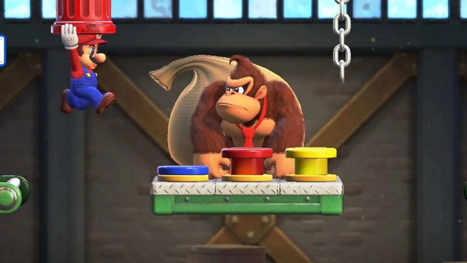 Rollentausch: Hier geht Mario mit einer Tonne auf Donkey Kong los. (Foto: Nintendo/Nintendo/dpa)