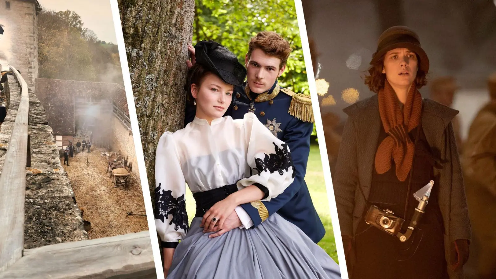 Ob „Kohlrabenschwarz”, „Die Kaiserin” oder „Babylon Berlin”: Auch moderne Film- und Serienproduktionen setzen auf Drehorte in Westmittelfranken. (Foto: Nico Krappweis, Netflix/dpa, Frédéric Batier/X Filme Creative Pool/SKY/ARD Degeto/dpa)