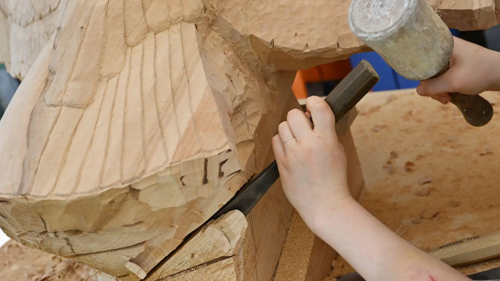 An den Schnitzschulen erlernt der Nachwuchs nach wie vor das Handwerk mit Klöpfel und Bildhauereisen. (Foto: Angelika Warmuth/dpa)