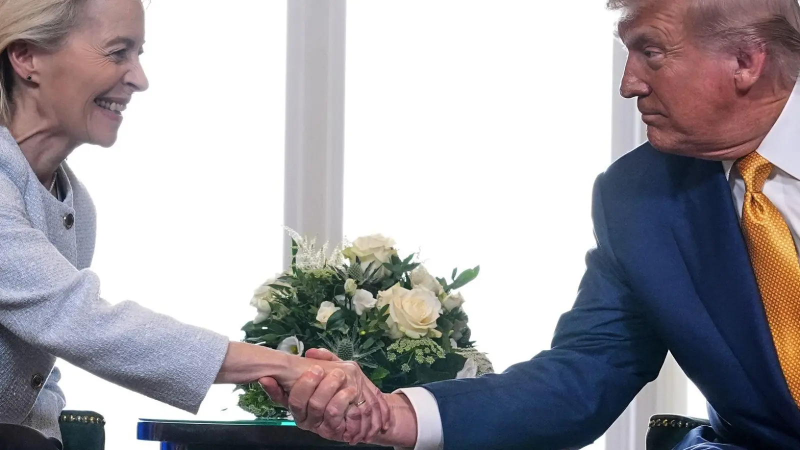 Nach dem Handschlag zur mündlichen Vereinbarung gibt es nun auch eine schriftliche Erklärung. (Archivbild) (Foto: Jacquelyn Martin/AP/dpa)