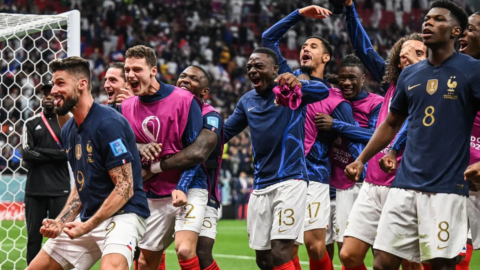 Frankreichs Spieler jubeln nach dem Abpfiff. (Foto: Robert Michael/dpa)
