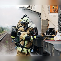 Unter Atemschutz versuchten Feuerwehrleute, den Gasaustritt am Waggon zu stoppen. (Foto: Ralf Hettler/dpa)