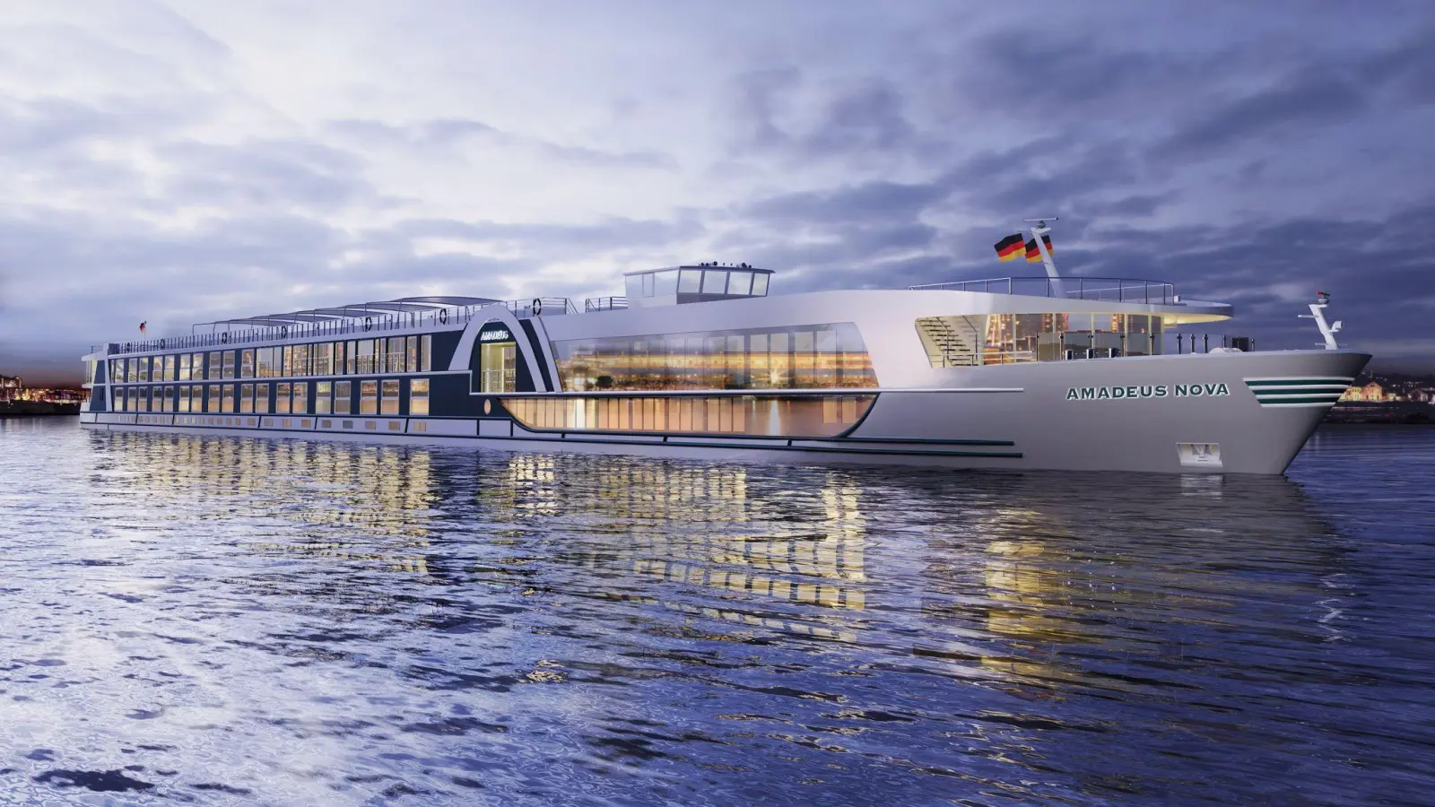So soll die „Amadeus Nova“ aussehen, die ab 2024 unterwegs ist. Laut der Reederei hat sie „besonders innovative Umwelttechnik“ an Bord. (Foto: Lüftner Cruises/Fotomontage/dpa-tmn)