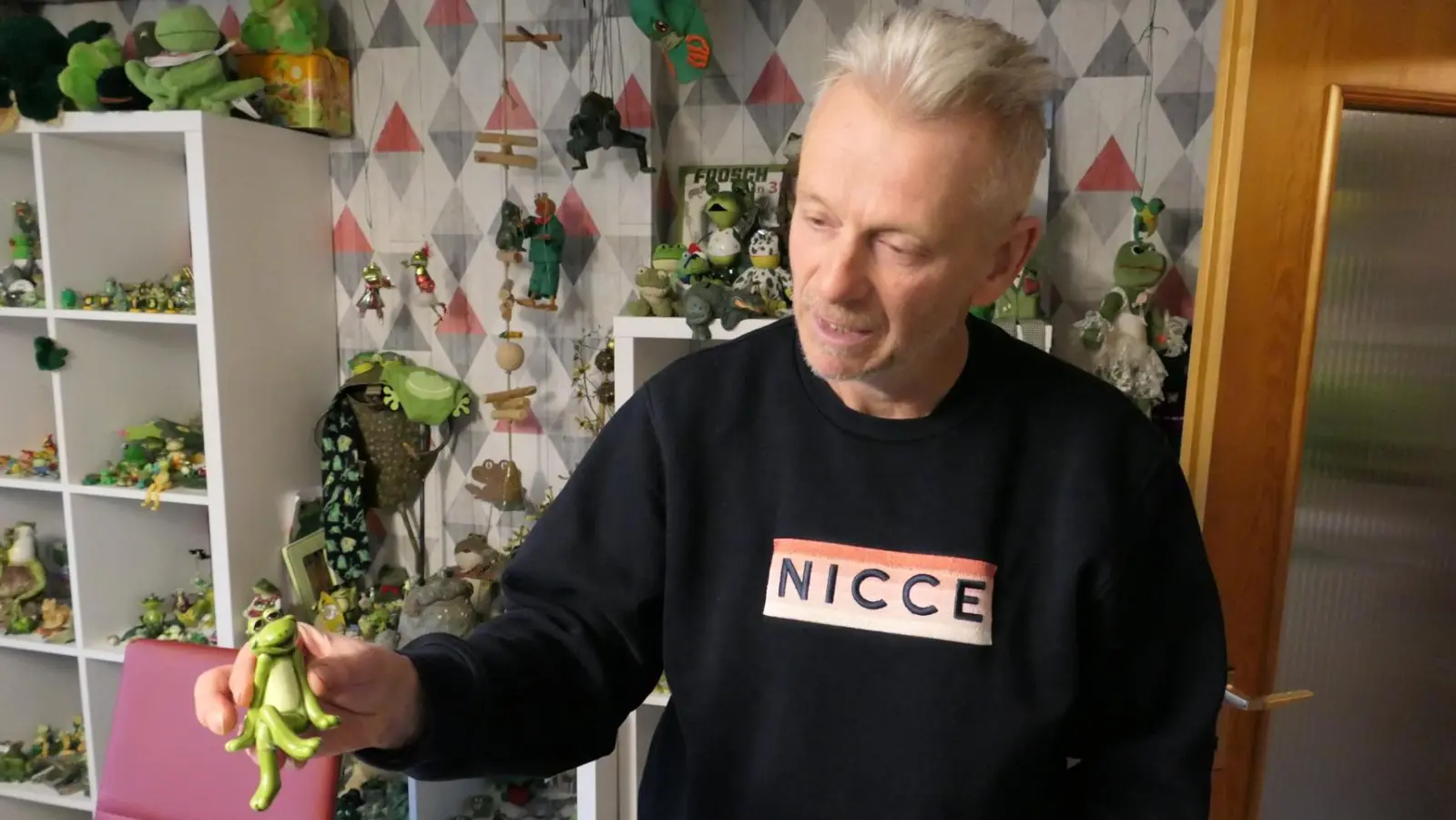 Thomas Schwab aus Sachsen sammelt seit 40 Jahren Frösche. Hier sein erster, den er im Alter von 15 geschenkt bekam.  (Foto: Andreas Jordan)