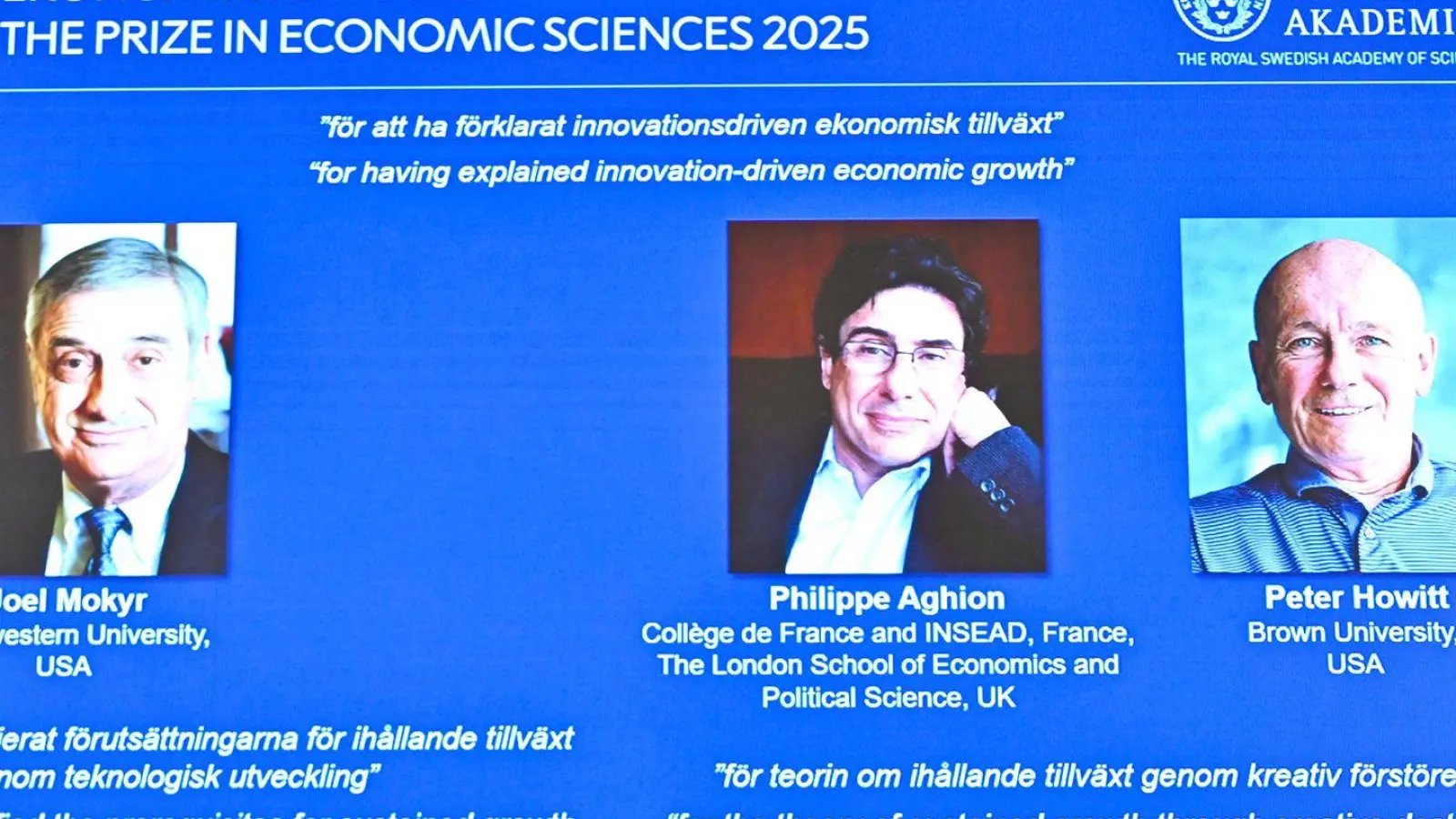 Drei Wachstumsforscher werden mit dem diesjährigen Wirtschaftsnobelpreis geehrt. (Foto: Anders Wiklund/TT News Agency/AP/dpa)
