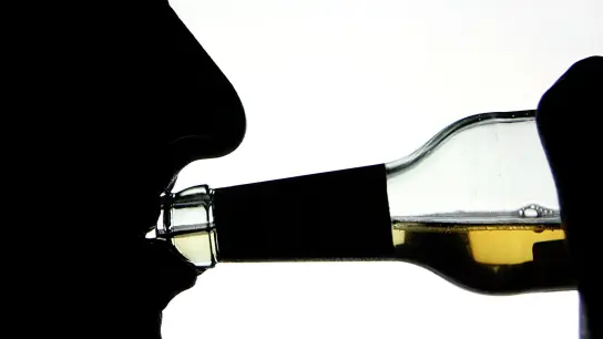 Die Silhouette eines Alkohol trinkenden Mannes. In Großbritannien ist die Zahl der Alkoholtoten in der Corona-Zeit drastisch gestiegen. (Foto: Arno Burgi/dpa-Zentralbild/dpa)
