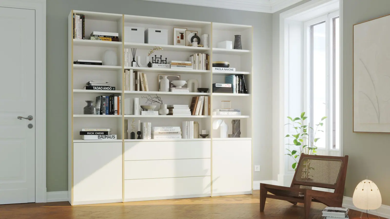 Wenn Regale ganze Wände einnehmen, sollten sie ein Hingucker sein - hier ein Modell von Müller Möbelwerkstätten. (Foto: Müller Möbelwerkstätten/VDM/dpa-tmn)