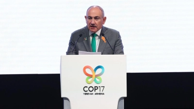 Im Fokus der UN-Konferenz zur biologischen Vielfalt steht eine Zwischenbilanz zum Stand der selbstgesteckten Ziele für den Schutz der Artenvielfalt. Der armenische Ministerpräsident Nikol Paschinjan hält bereits einige Tage vor Beginn der Konferenz eine Rede.  (Foto: Vahram Baghdasaryan/PHOTOLURE via AP/dpa)