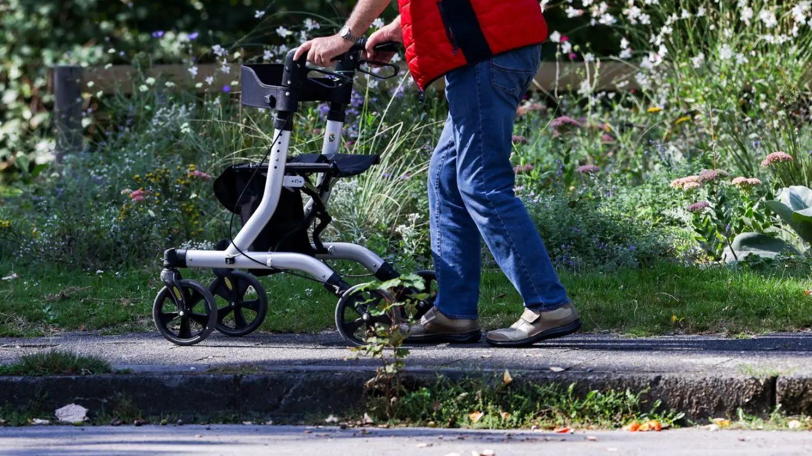 Wer hat im Ansbacher Hofgarten am Dienstag eine Person mit einem roten Carbon-Rollator beobachtet? (Symbolbild: Christoph Reichwein/dpa)