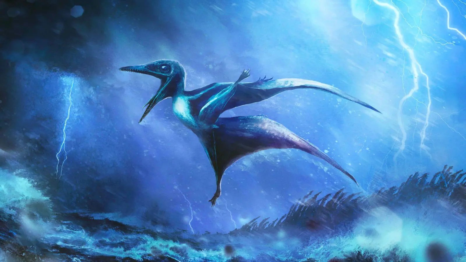 Starke Windböe brechen die zarten Knochen: Künstlerische Darstellung eines kleinen Pterodactylus-Babys in einem Tropengewitter. (Foto: Rudolf Hima/EurekAlert/dpa)