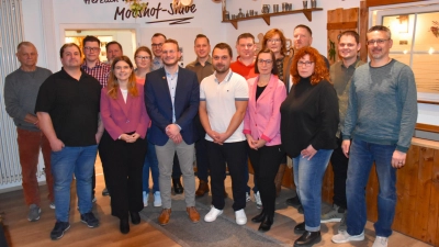 Die nominierten Kandidatinnen und Kandidaten der Wählergruppe „Zukunftsbündnis Gemeinde Aurach“ für die Gemeinderatswahl am 8. März 2026. Ebenfalls nominiert wurde Bürgermeister Simon Göttfert (vordere Reihe, Dritter von links). (Foto: Werner Wenk)