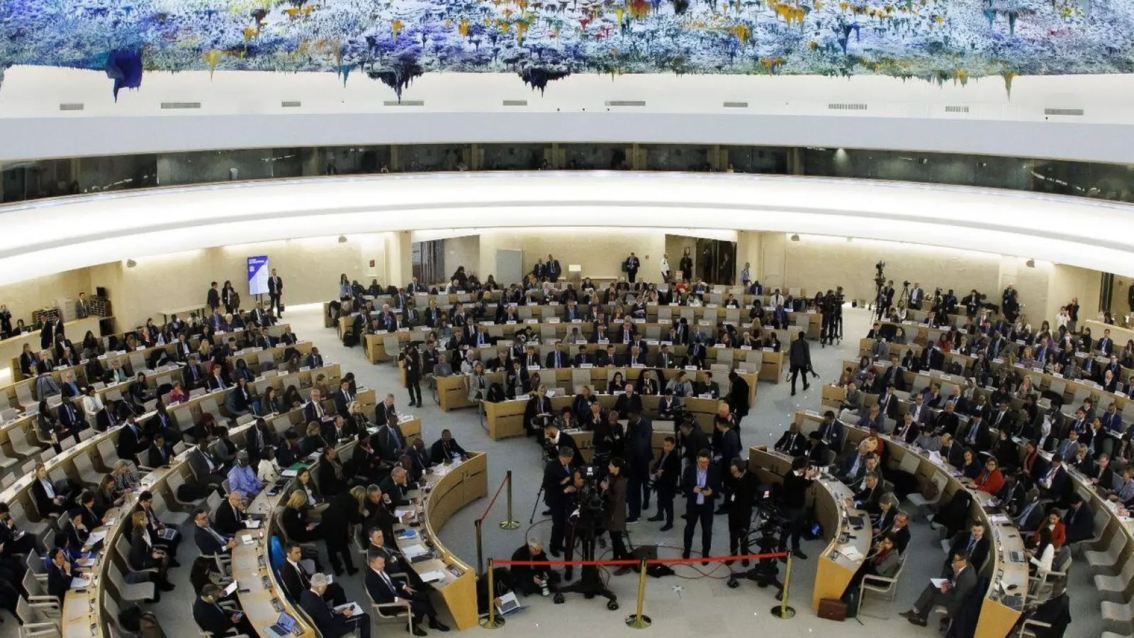 Eine Sitzung des Menschenrechtsrats am europäischen Hauptsitz der Vereinten Nationen in Genf. (Foto: Salvatore Di Nolfi/Keystone/dpa)