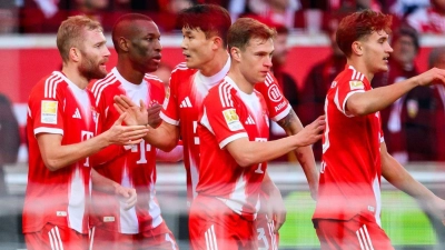 Traf sehenswert zur Münchner 1:0-Führung: Konrad Laimer (2.v.l.). (Foto: Tom Weller/dpa)