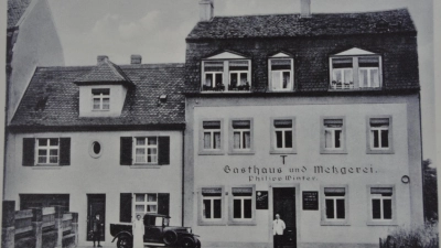 Das Gasthaus Zum Güterbahnhof mit eigener Metzgerei in den 1920er Jahren. Das gutbürgerliche Lokal in der Feuerbachstraße 25 wurde bis in die 1990er Jahre betrieben. (Repro: Lara Hausleitner)
