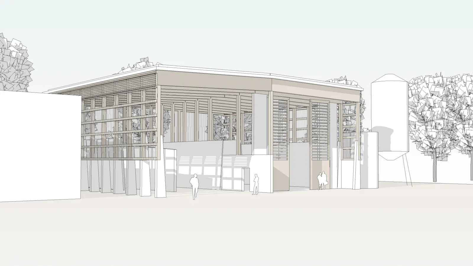 Die neue Streugut- und Schütthalle, die gerade auf dem Areal des Betriebsamtes am Haldenweg entsteht: Mit über zehn Meter Höhe, die für das Entladen notwendig sind, ist es ein durchaus imposantes Gebäude. (Grafik: Architekturbüro Holzinger, Eberl, Fürhäußer)