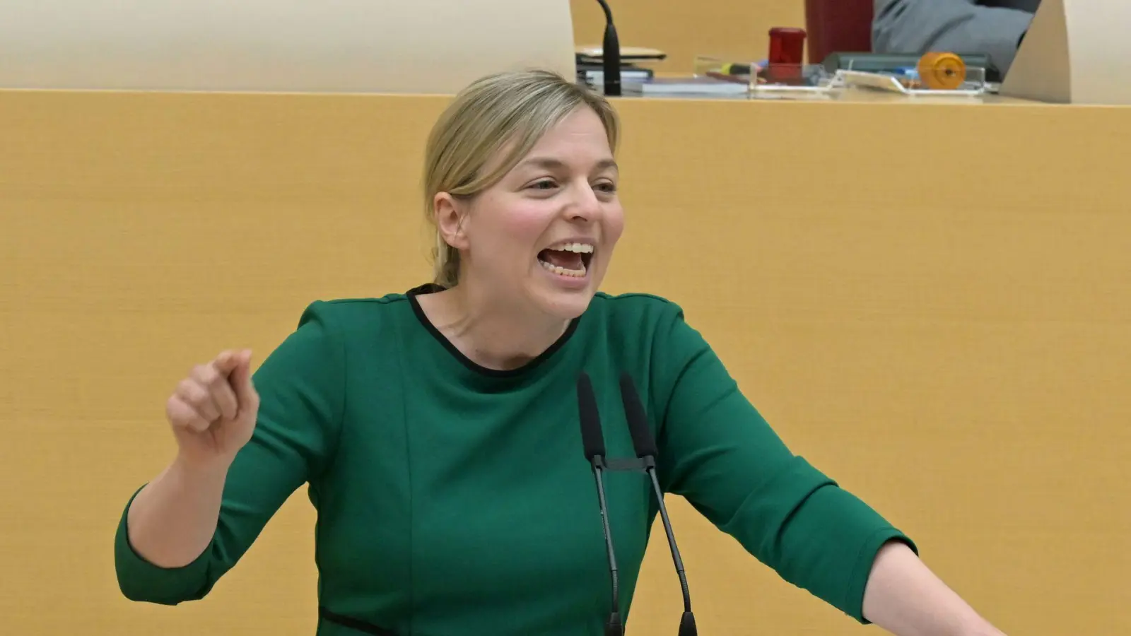 Katharina Schulze greift mit klaren Forderungen in die Debatte um eine Social-Media-Altersgrenze ein. (Archivbild) (Foto: Malin Wunderlich/dpa)