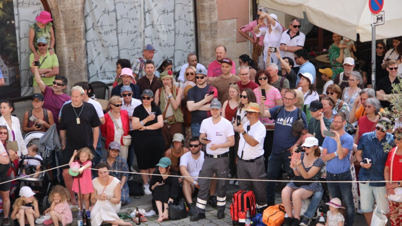 Mehr Menschen als im vergangenen Jahr haben beim Heereszug zugeschaut – wie hier in der Herrngasse.  (Foto: Clarissa Kleinschrot)