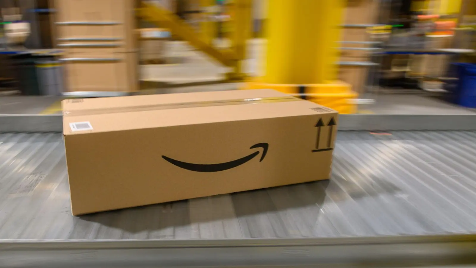 Paket auf einem Förderband im einem Amazon-Logistikzentrum. (Foto: Klaus-Dietmar Gabbert/dpa)